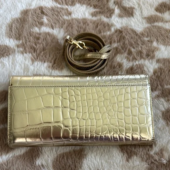 Henri Bendel Gold Clutch/Crossbody with Crocodile Embossing - Picture 2 of 4